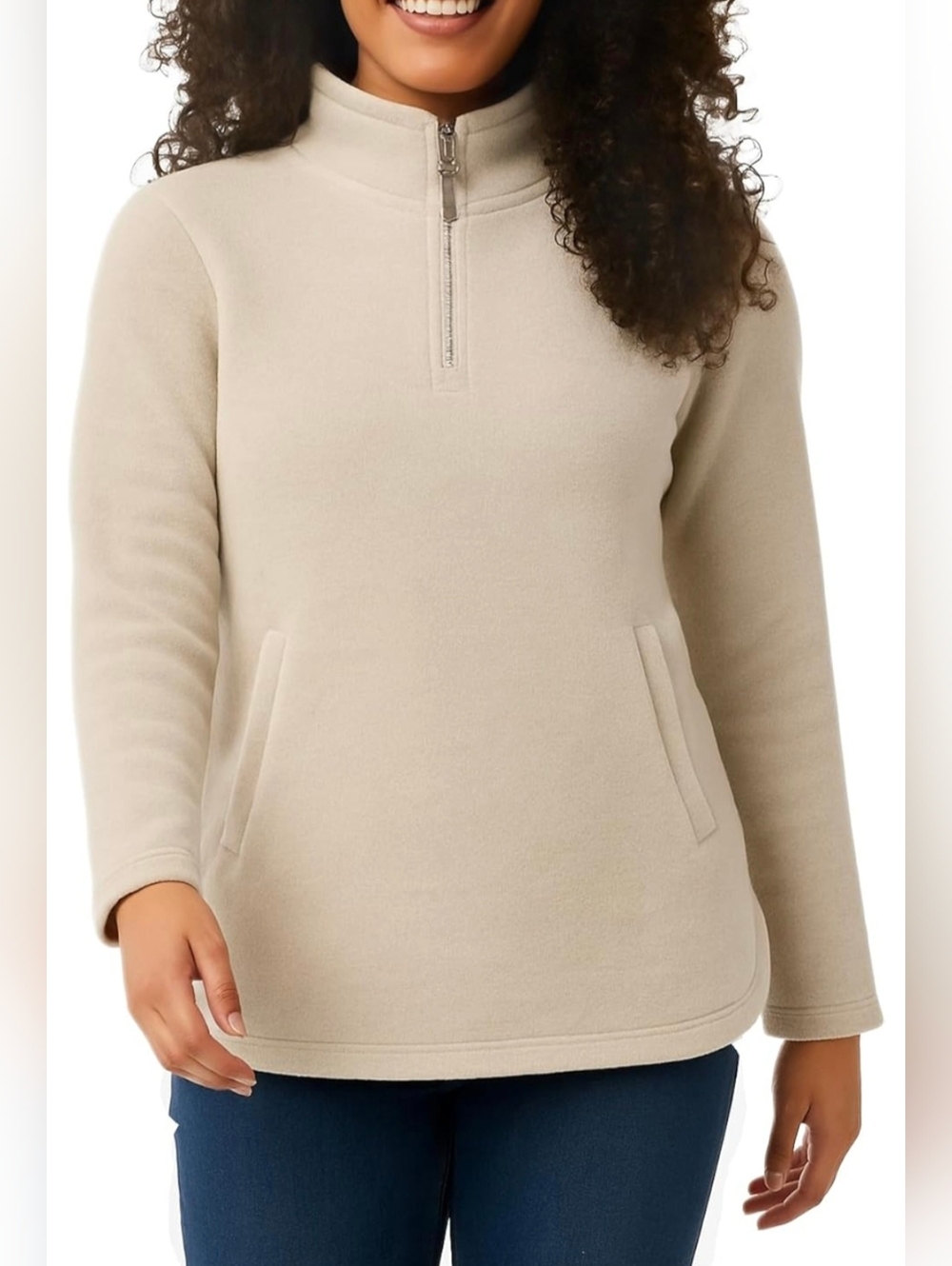 32 Degrees Heat Women's Mock Neck Fleece 1/4 Zip Pullover Sweater Tan 2XL